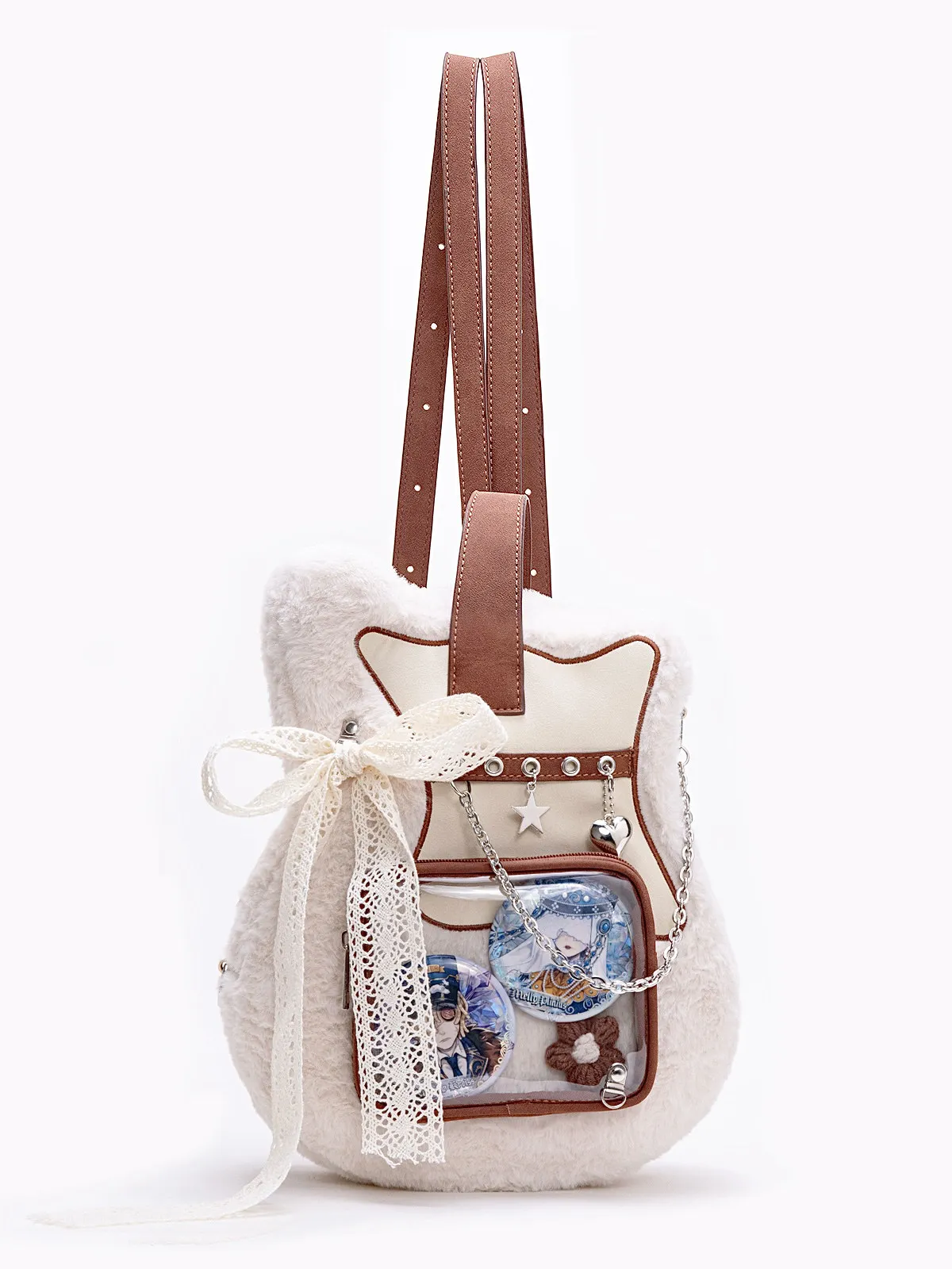 Creative Contrasting Color Sweet Cool Chain Shoulder Bag Crossbody Bags Backpack Sweet Love Bag Original Plush Guitar Bag