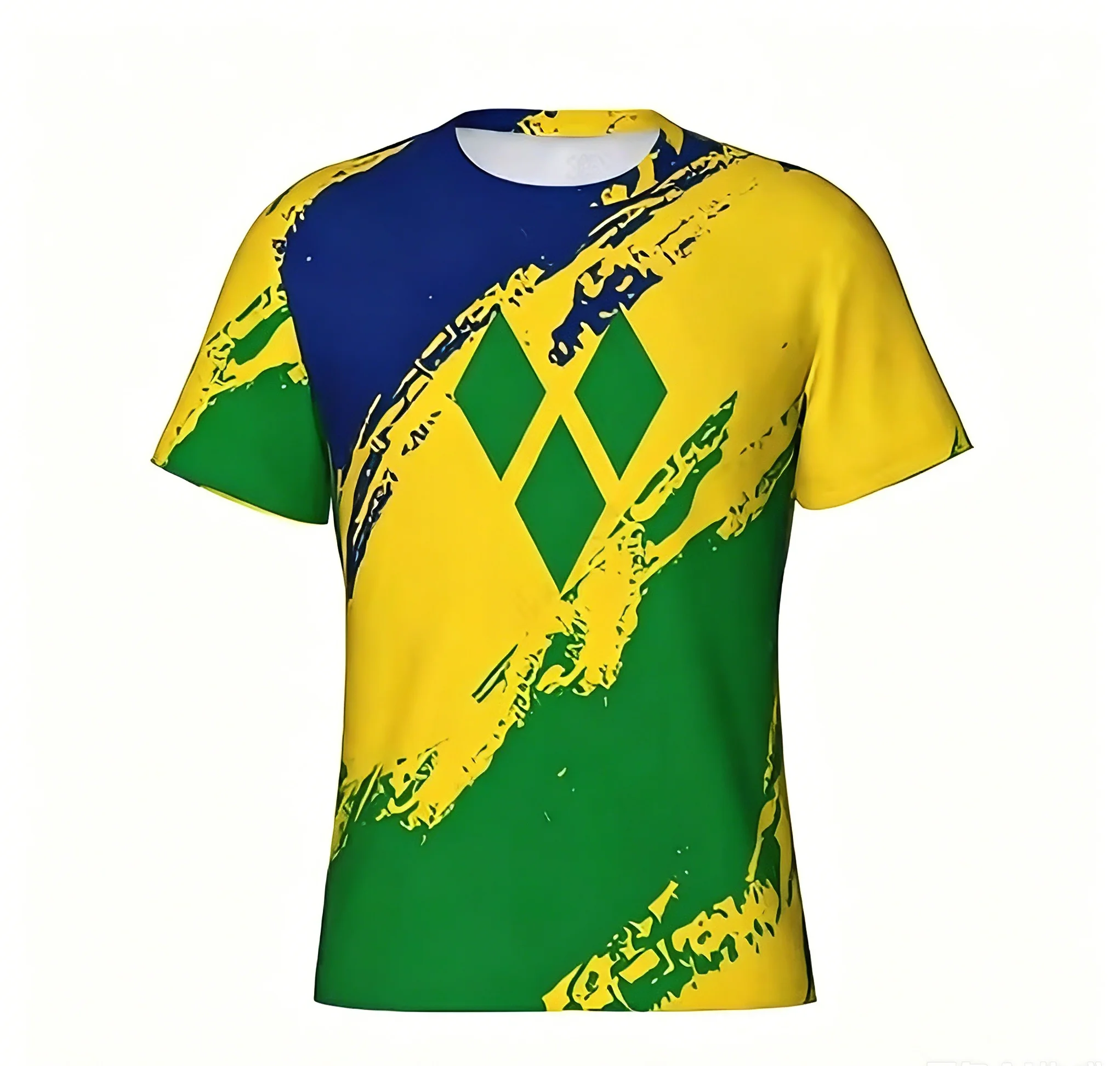 Vintage St Vincent and the Grenadines Flag Brush Stroke Print T-Shirt 3D Full Print Casual Quick Dry Short Sleeve Top