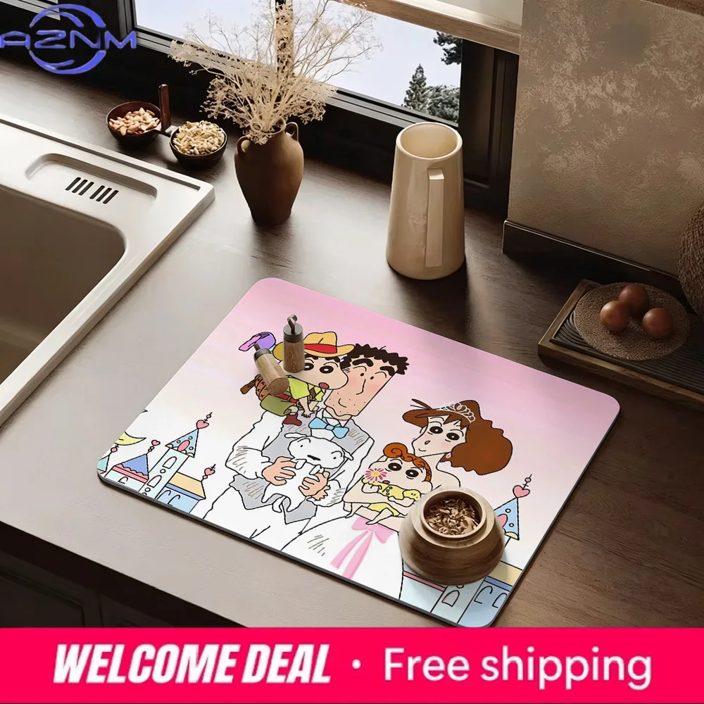 

Crayon Shin-chan Family Wedding Dish Drying Mat, Non-Slip Rubber Base Washable Pad