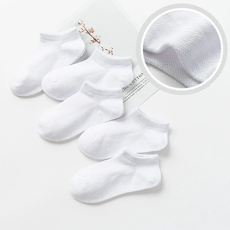 5 Pairs Children Ankle Socks Boys Girls Black White Gray Socks Cotton Soft Baby Loose Comfortable Sock Kids School Sport Clothes