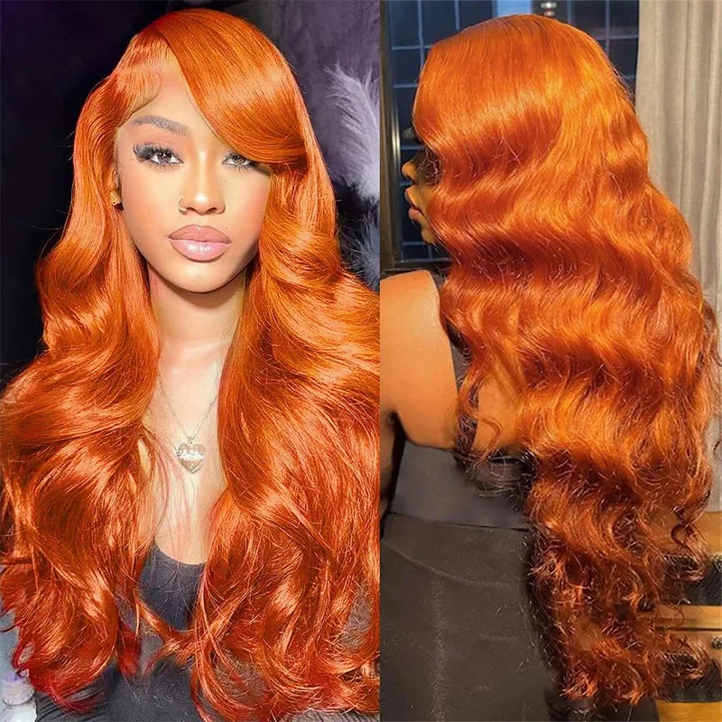 

13x6 200 Плотность Рыжий Оранжевый Объемная Волна HD Прозрачный Парик Фронта Шнурка Бразильский Парик Реми Для Женщин 100% Парики Из Человеческих Волос
