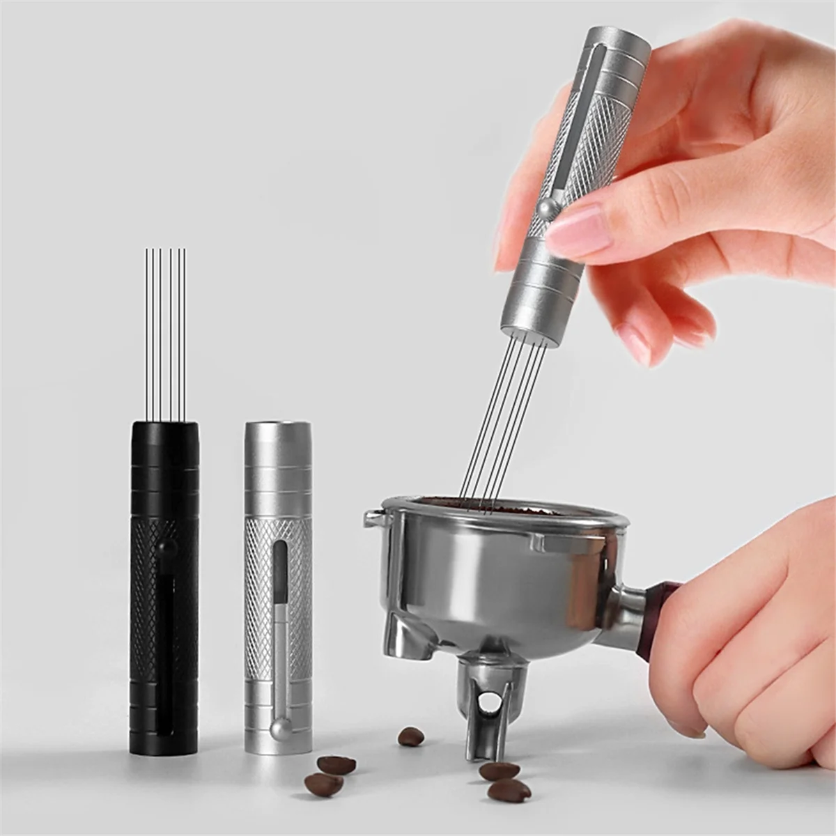 A74X WDT Ferramenta Espresso Retrátil Agitador de Café Espresso Heavy Duty 6Pin WDT Ferramenta de Distribuição de Espresso Prata