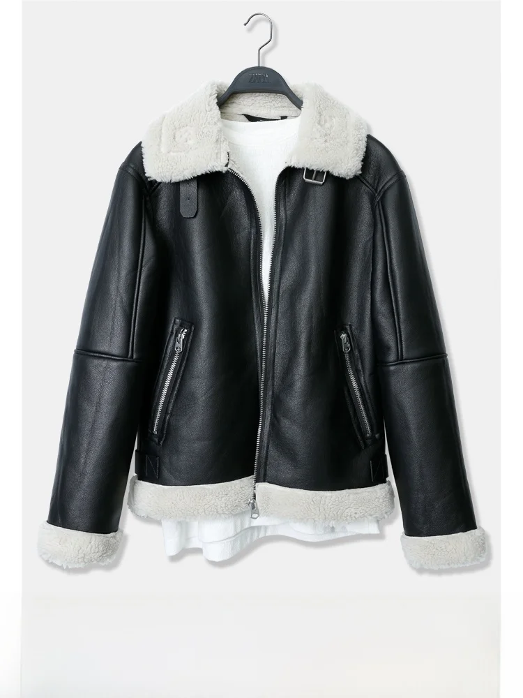 

Men's Thiened Faux Leather Jaet with Fce Collar One-Piece Fur Faionable Urban Loose Fit Autumn Winter Outerwear