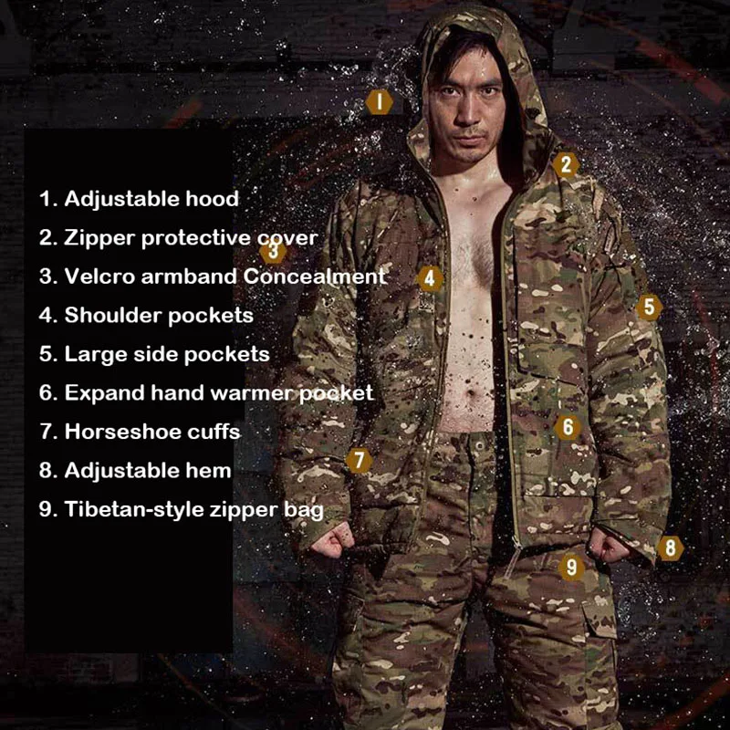 Thickened Heat Reflective Cotton Jacket Men Camouflage Winter Warmth Windproof Cold Resistant Jackets Outdoor Tactical Functiona