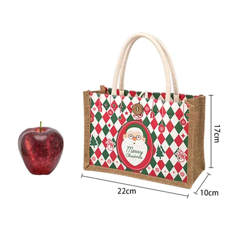 Christmas Tote Bag Santa Claus Prints Large Capacity Jute Handbag Female Eco-Friendly Shopping Christmas Gift Handbag