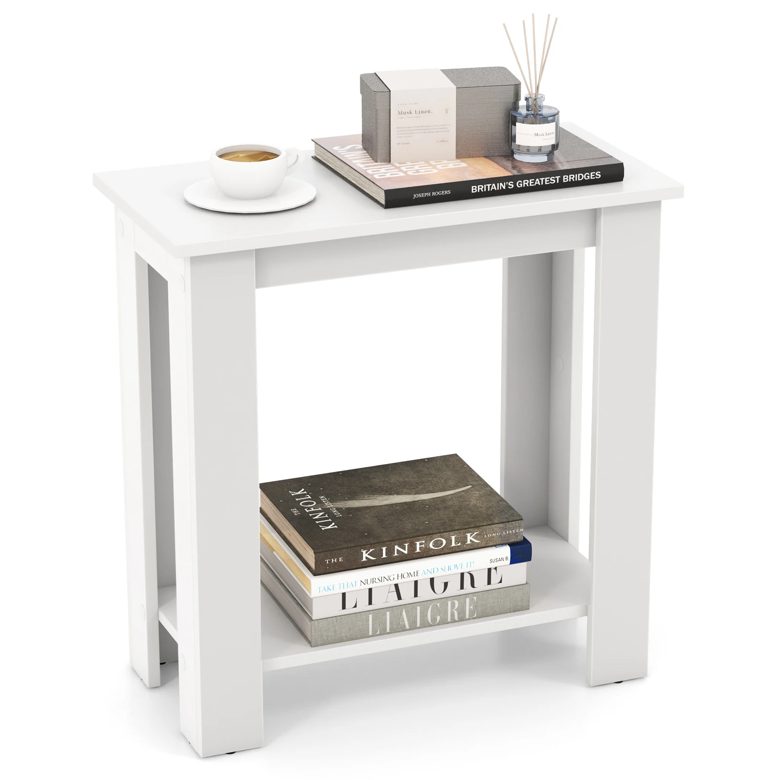 

2-Tier End Table Modern Sofa Bedside Table Compact Nightstand with Storage Shelf