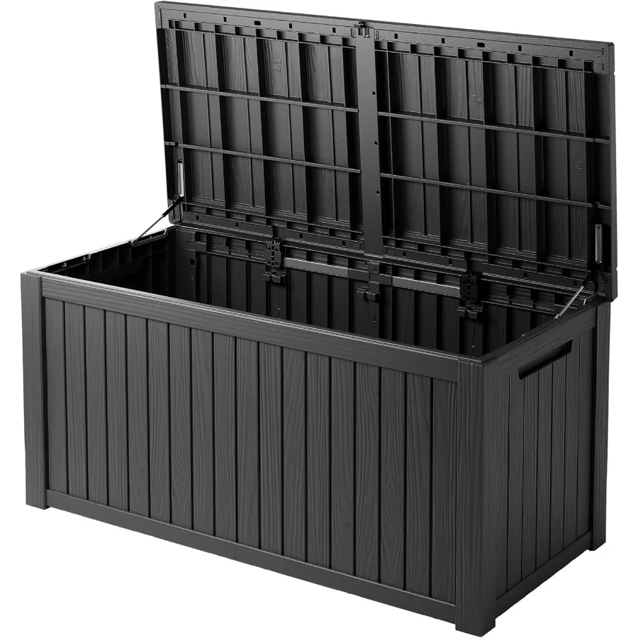200 Gallon Black Resin Deck Box - Lockable Waterproof UV-Resistant Outdoor Storage for Patio Furniture Garden Tools Pool Floats