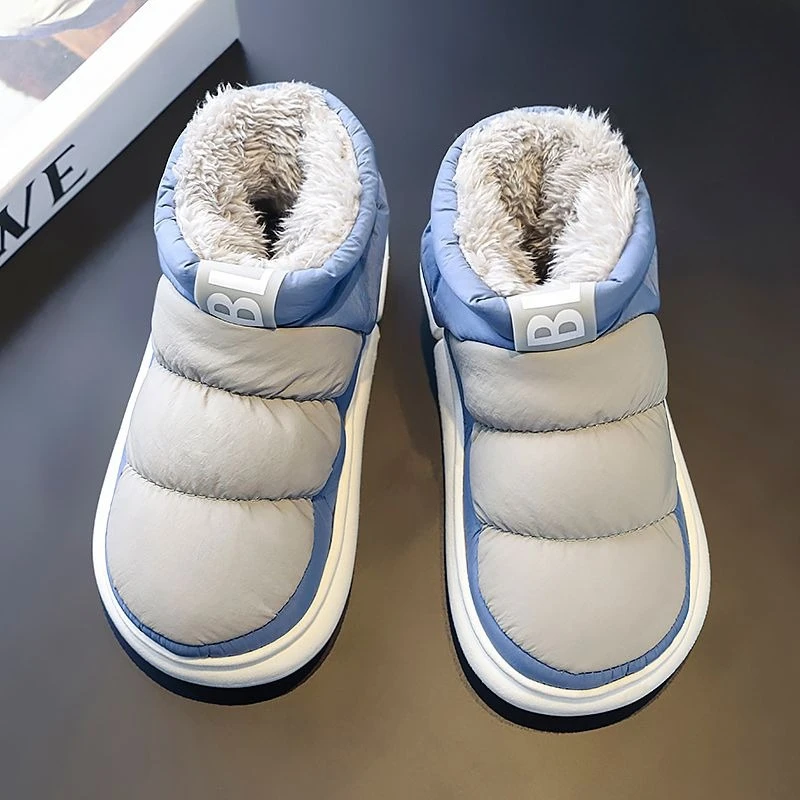 Men's Winter Snow Boots Fleece Lined Thickened Sheepskin Cold Resistant Color Block Thick Sole Slip Resistant Shoes for Young