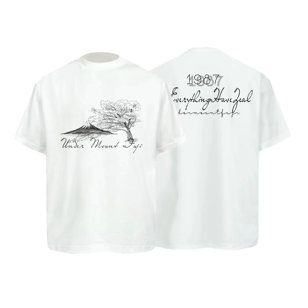 

Dehz25SSvintage American Retro 300g Heavy Cotton Short-sleeved T-shirt Men's Summer Small Neckline Round Neck