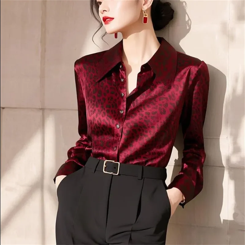 

Рубашка с леопардовым принтом, женская блузка, кардиган, топы, рубашки с отложным воротником и длинными рукавами, женская блузка на пуговицах, женские рубашки, топ