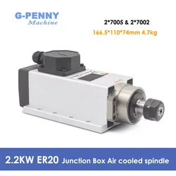 G-Penny CNC 2.2kw ER20 Square Type Air Cooled Spindle Motor Ceramic Ball Bearings 0.01mm Accuracy 24000rpm With Mounting Flange