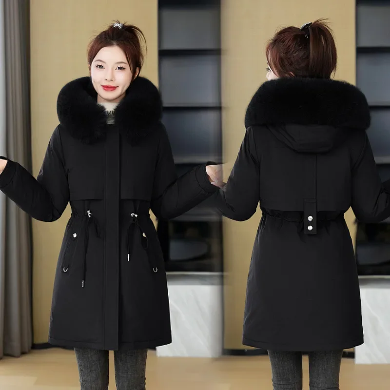 2024 New Cotton Jacket Women's Medium To Long Korean Edition Loose Large Down Cotton Jacket Female Pie Overcomes Cotton Coat