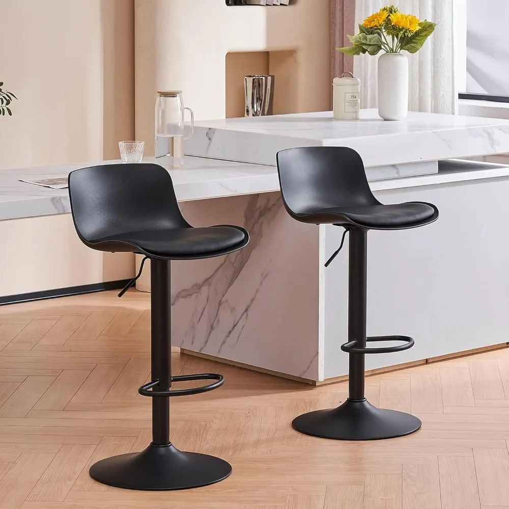 Ensemble de tabouret de bar moderne en PU noir avec dossier, tabouret de bar à haute commotion rembourrée, tabouret réglable pour comptoir de bar, 2 pièces