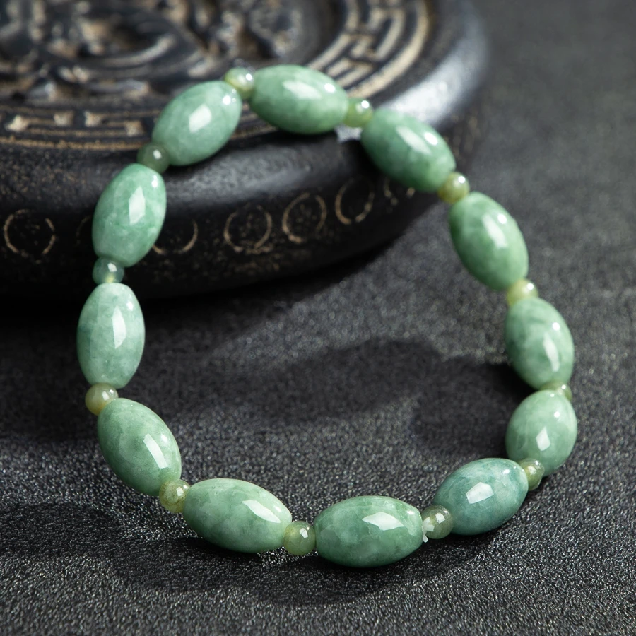 

TIMESWIND Natural A-type Jade Bean Green Barrel Beaded High-end Women Bracelet with Certificate