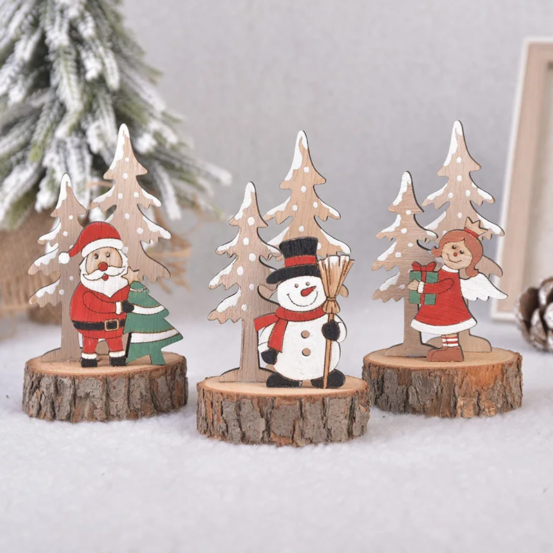 Santa Snowman Xmas Tree Pattern Wooden Table Ornament Christmas Decorations for Home Wood Pendants for New Year Navidad 2024