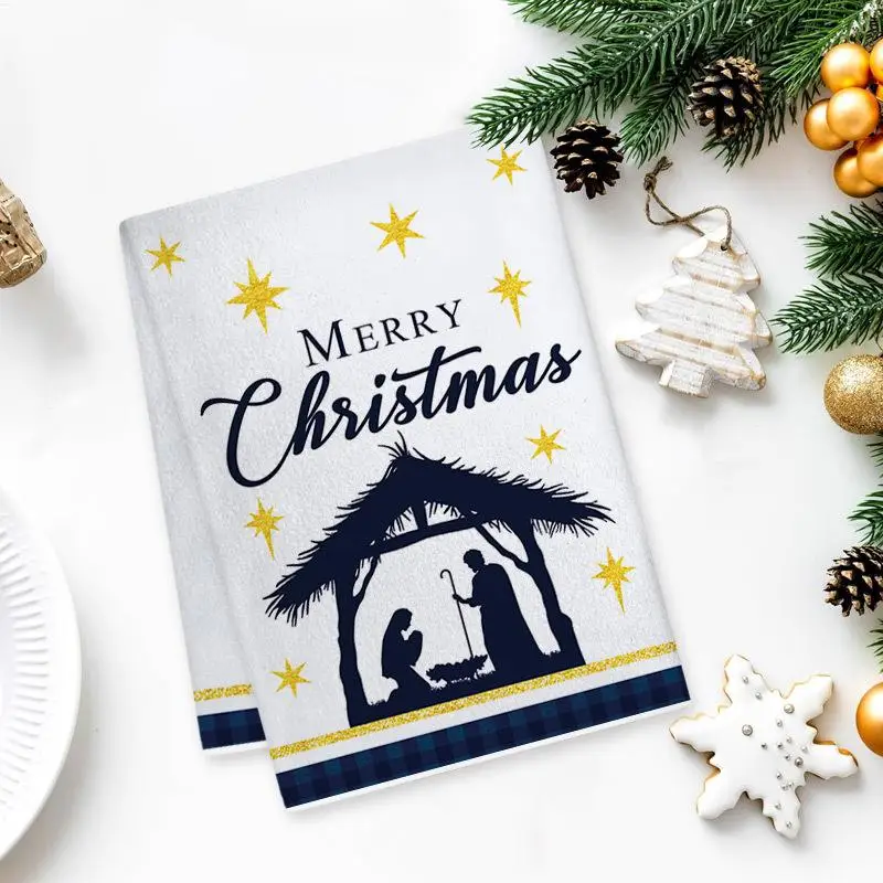 Christmas Hand Towels For Bathroom Nativity Festive Cloth Dry Hand Conveniently Towel For Home Family Festival Daily Decoration