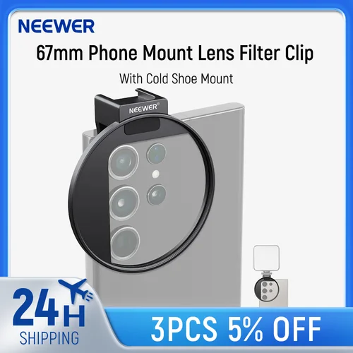 Imagen 1 del producto NEEWER-Clip de filtro de lente para montaje de filtro de teléfono, 67mm, con soporte de zapata fría para iPhone 15 Pro Max 15 Plus 14 13 Samsung Galaxy