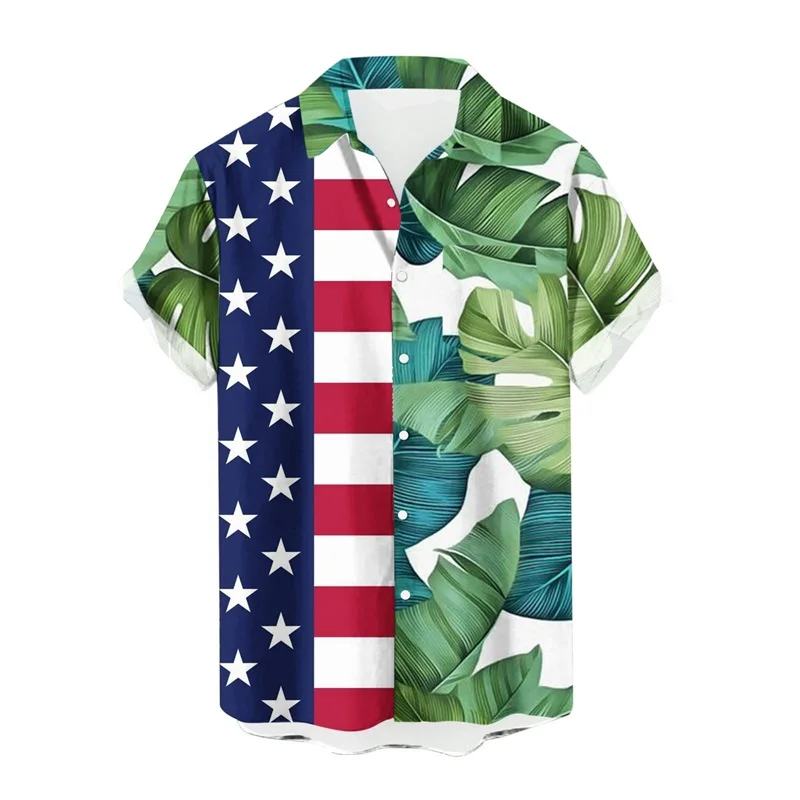 Camisas hawaianas divertidas para hombre, estampado 3D, gráfico del Día de la independencia, camisas con botones, manga corta, vacaciones tropicales, playa, Aloha