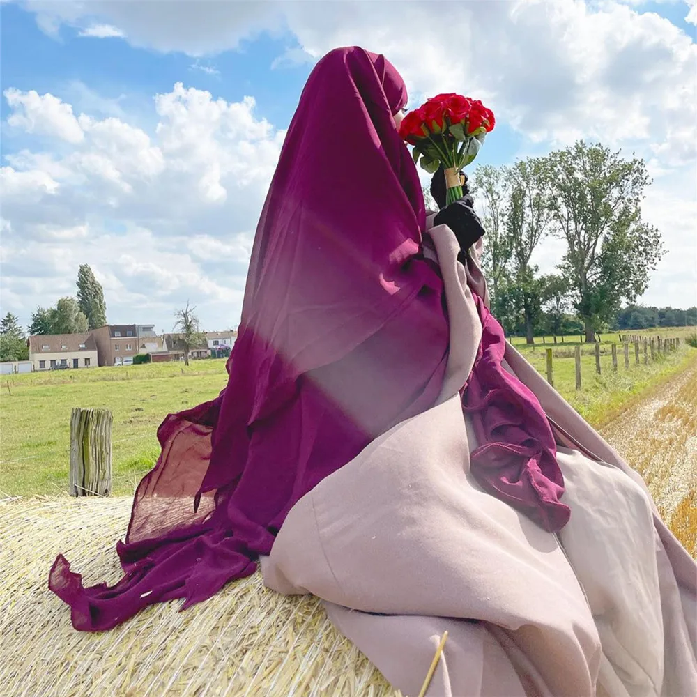 

Ид молитвенная одежда 3-слойный накладной хиджаб длинный химар Рамадан мусульманский длинный головной платок женский полный чехол вуаль Абая халат головной убор