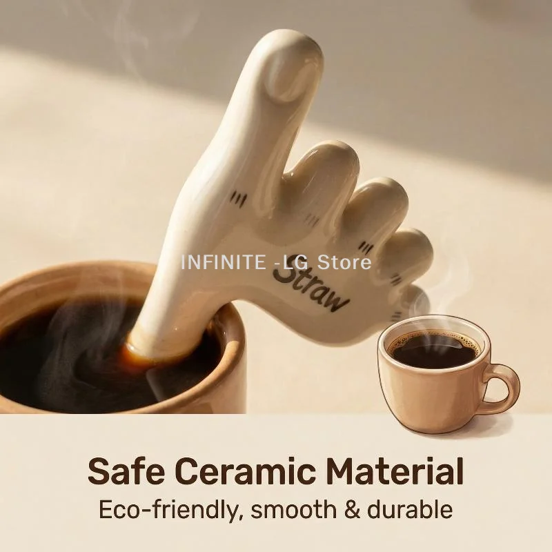 Ceramic Thumb Straw Foot Straw Creative Coffee Cup Drinking Straw Funny Cute Handmade Daily Milk Juice StrawsINFINITE -LG