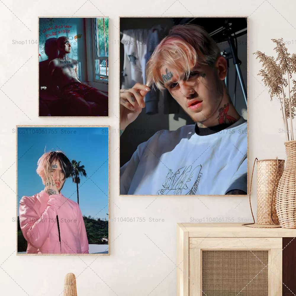 1PC Rapper Lil Peep Poster Self-adhesive Art Waterproof Paper Sticker Coffee House Bar Room Wall Decor
