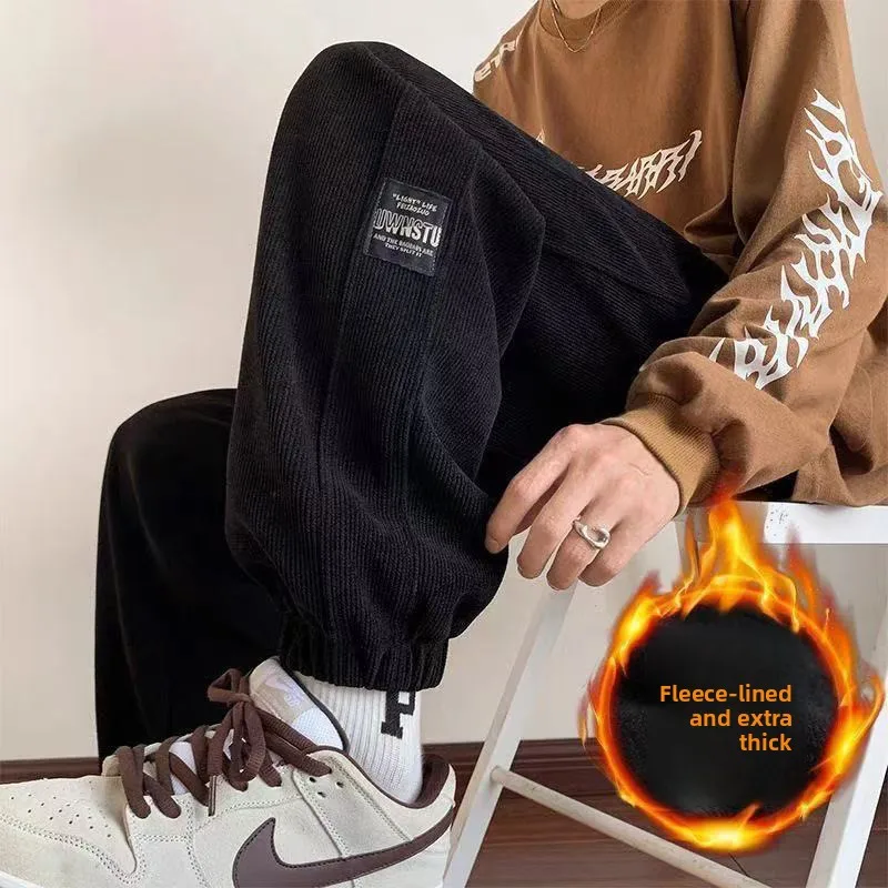 

Новые осенне-зимние утепленные мужские повседневные брюки из вельвета на флисовой подкладке, модные спортивные штаны, прямые брюки в стиле Harlan