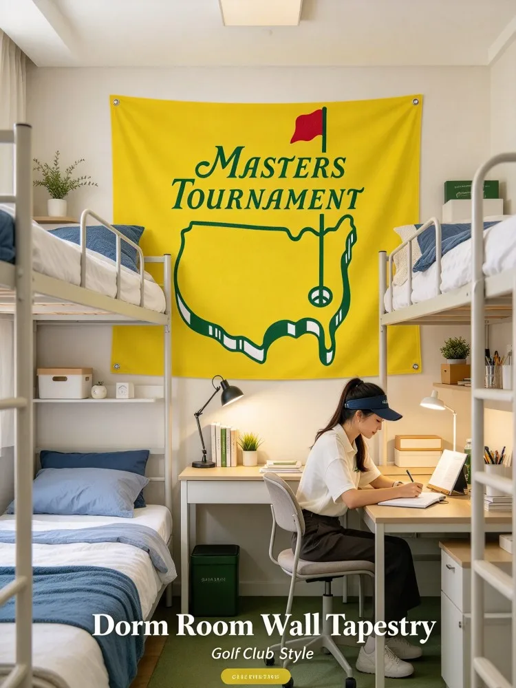 Masters Tournament Style Golf Tapestry Yellow Green Wall Hanging Banner Soft Fabric Golf Club Home Decor for Living Room Bedroom