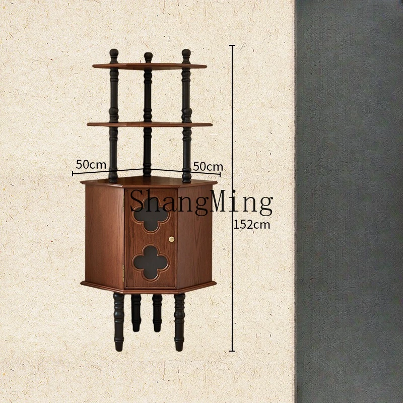 

ZYY retro solid wood living room corner cabinet small apartment household triangular shelf bedside storage cabinet