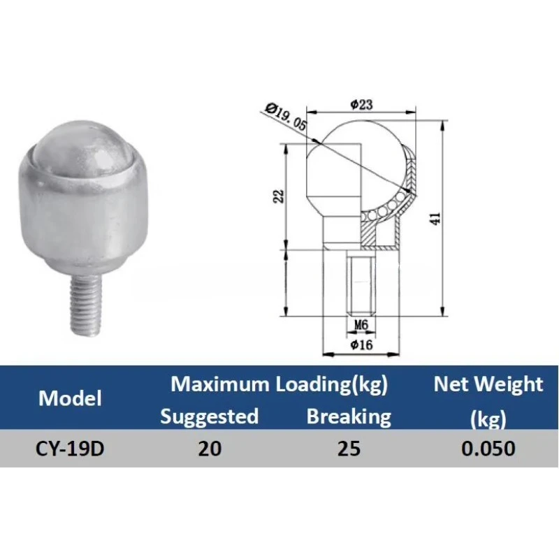 CY‑19D Mini Nylon Ball Transfer Unit, Omnidirectional Ball Bearing for Furniture & Wheelchair