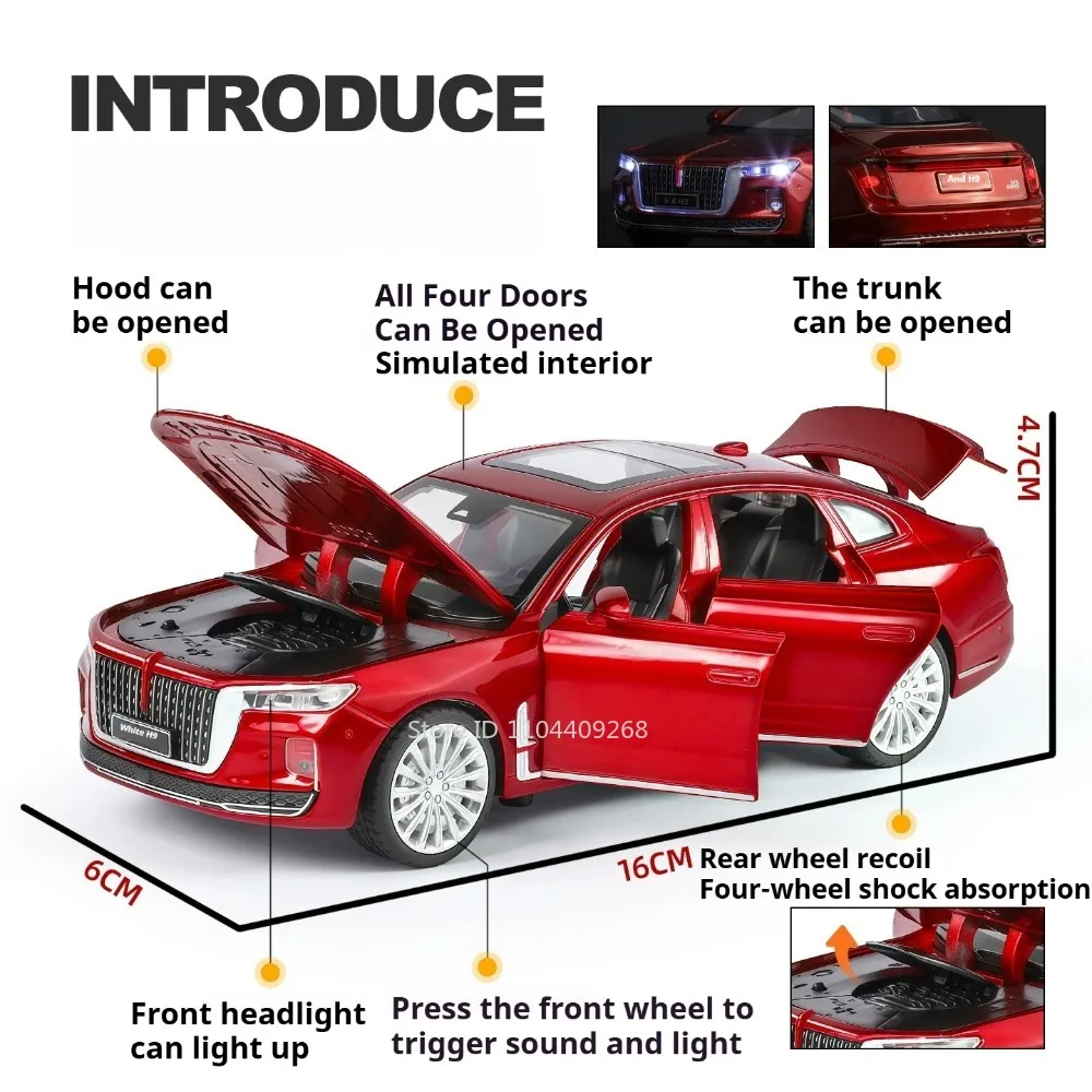 Échelle 1:32 Hong Qi H9 Li Auto un modèle de voiture jouet corps en alliage pneus en caoutchouc véhicule son lumière retirer modèles cadeaux d'anniversaire