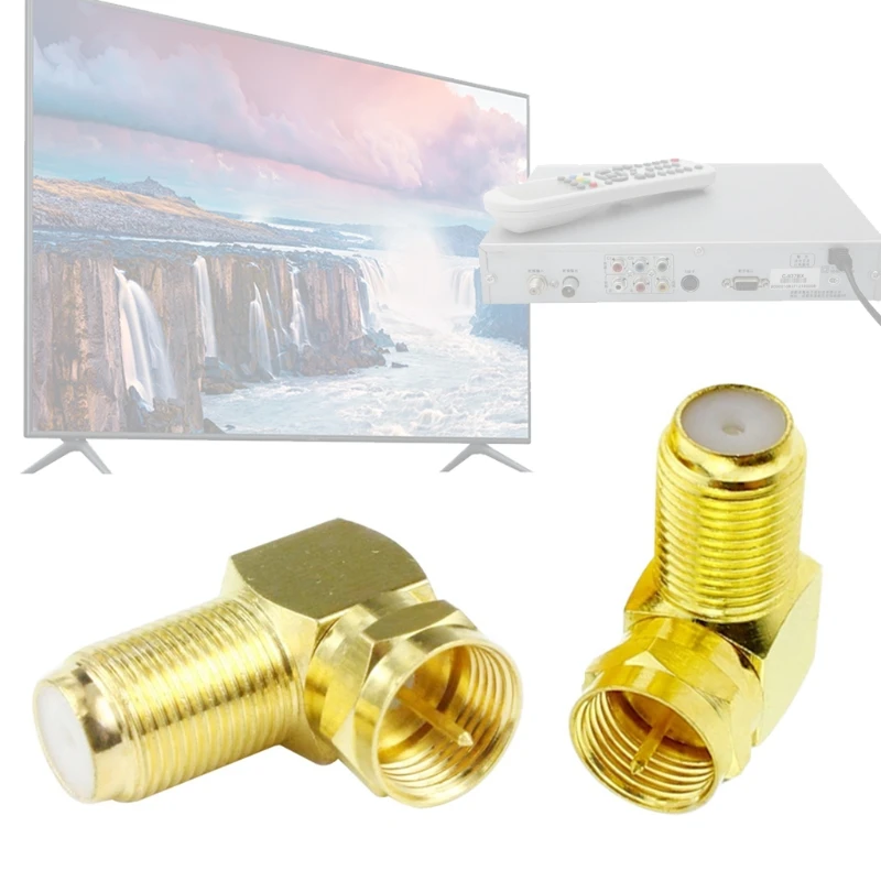 2-Pack Right Angle F Type Male to Female 90 Degree Connector for Coax Coaxial Cable Connection in Tight Spaces Corners