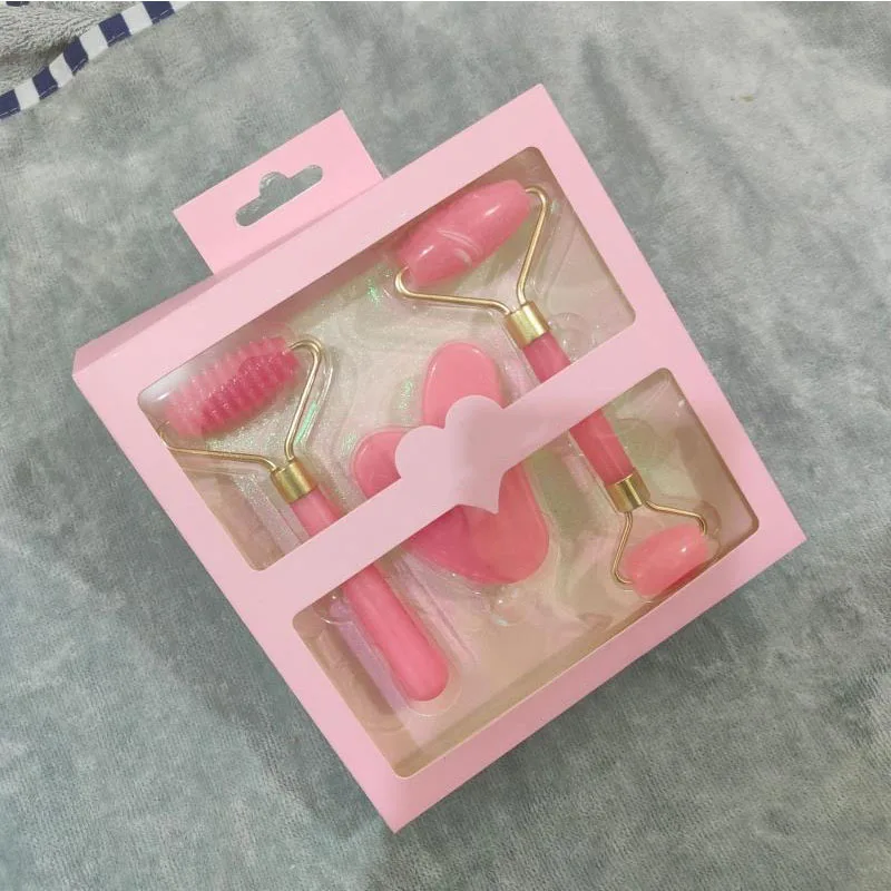 【Ventas calientes】 Juego de herramientas de belleza de 3 piezas con caja de regalo - Diadema de spa y tablero Guasha - Regalo de belleza para niñas y mujeres