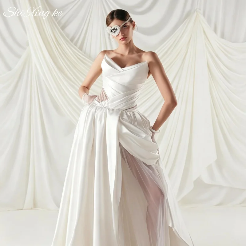 Elegant A Line Bridal Dress 2026 Strapless Sweetheart Draped Detail Sheer Tulle Vestidos De Novia Customized