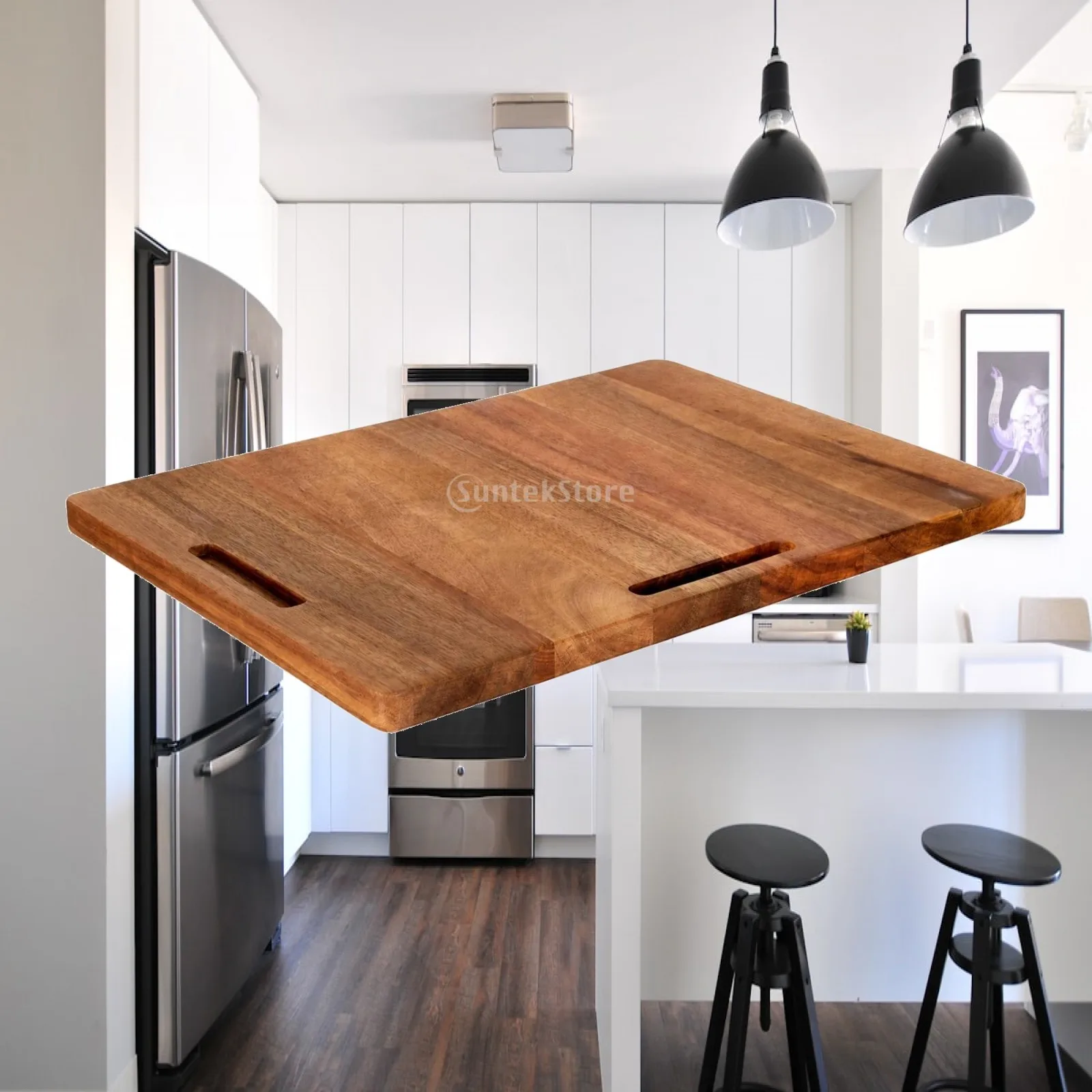 360 Degree Rotating Sliding Tray Acacia Wood Kitchen Appliance Slider for Coffee Maker Countertop Turntable