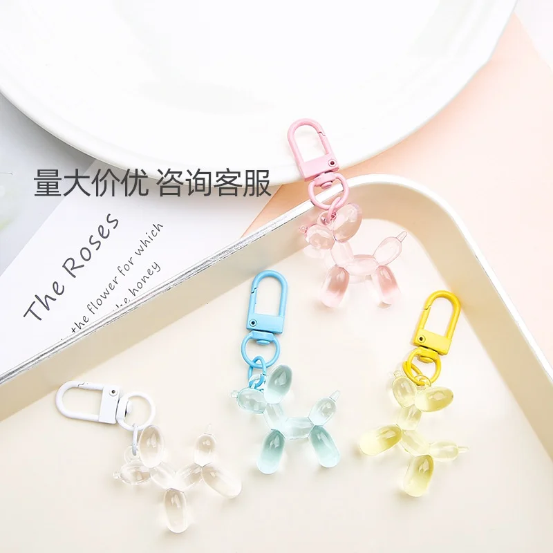New Cute Transparent Balloon Dog Keychain Jelly Color Cartoon Dog Women's Bag Pendant DIY Handmade Jewelry