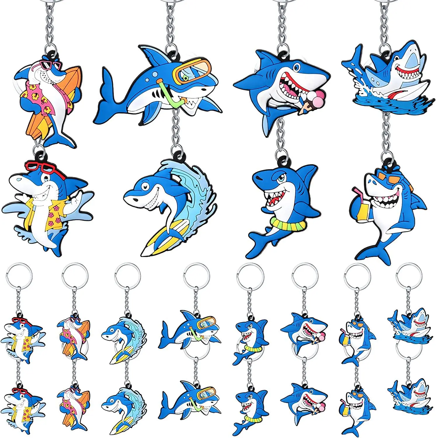 6pcs shark keychains Ocean Animals Straws shark straws Kids Birthday Straws ocean Animals Shark Birthday Party decoration favors