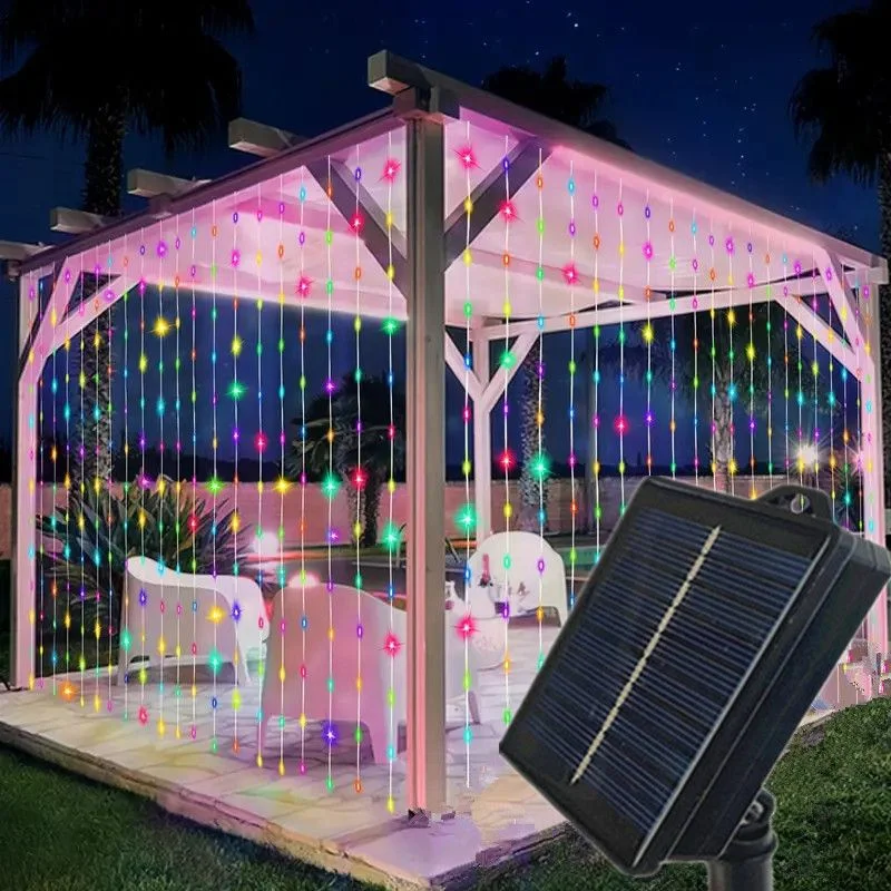 Garden Decor Party Fairy Lights Outdoor LED Solar Curtain Lights String 3/6M Christmas Wedding Garland Pavilion Yard Decoration