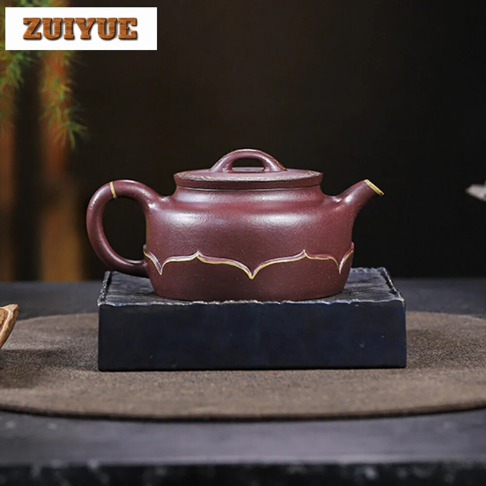 350ML Creative Yixing Purple Clay Teapots Handmade  Gold Tracing Pot Raw Ore Purple  Mud Kettle Chinese Zisha Tea Set Ornaments