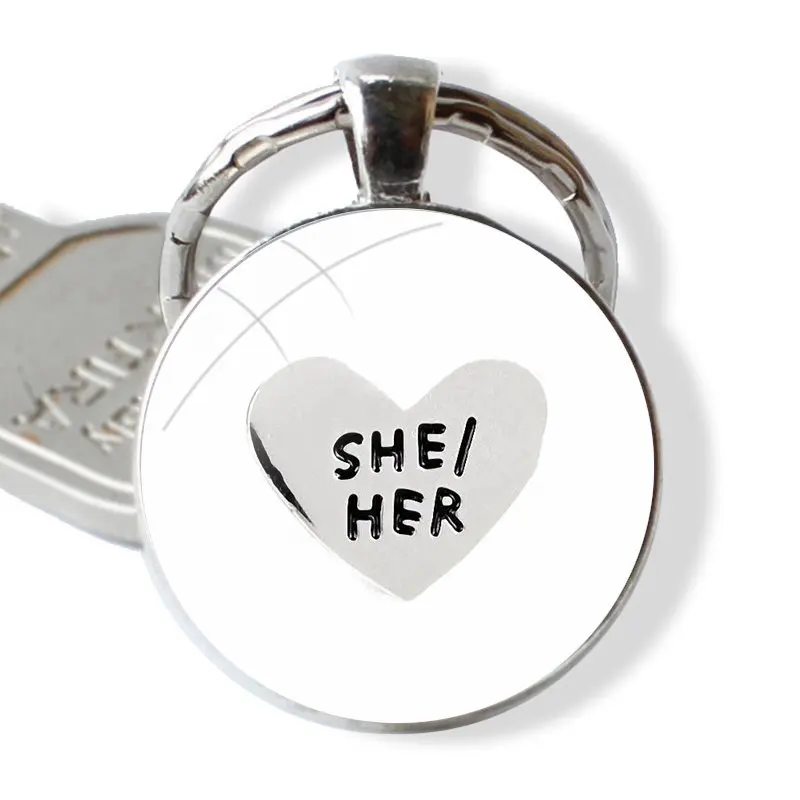 Keychain Handmade Glass Cabochon Key Ring Holder Pendant Key Chains They Them Non Binary Pronouns She Her Retro He In