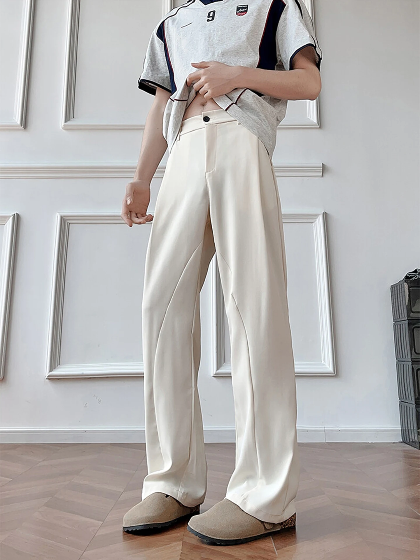 

American Sle Ice Silk Men's Summer Thin Cool Foldable Drape Pants CleanFit Flared Straight Leg Trousers Casual Loose Fit