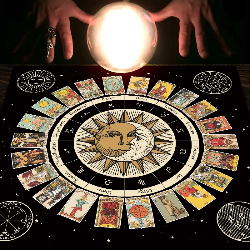 Tarot Card Tablecloth Altar Cloth Wheel of the Zodiac Astrology Chart  Sun Moon Witchcraft Oracle Cards Pads for Room Home Decor