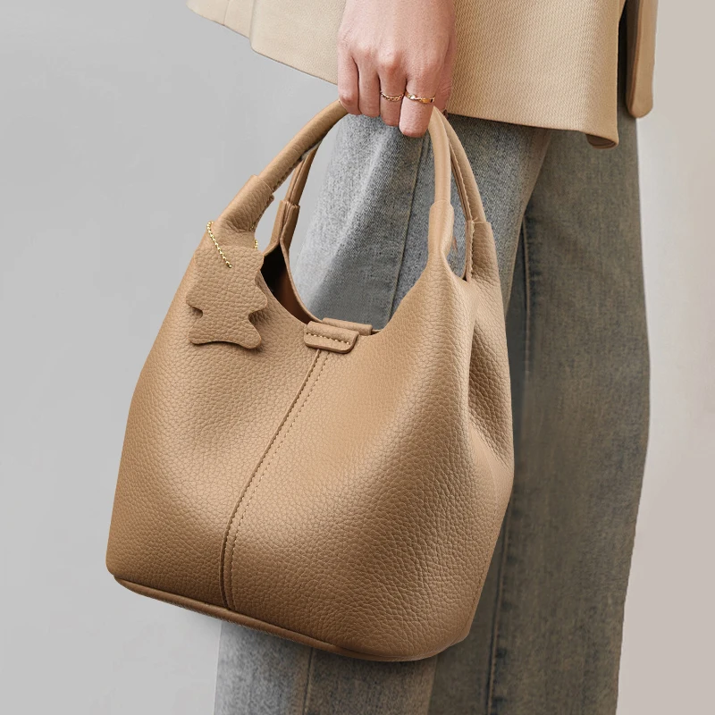 

High-end and versatile handbag, soft leather bucket bag, women's single-shoulder bag, fashionable crossbody bag