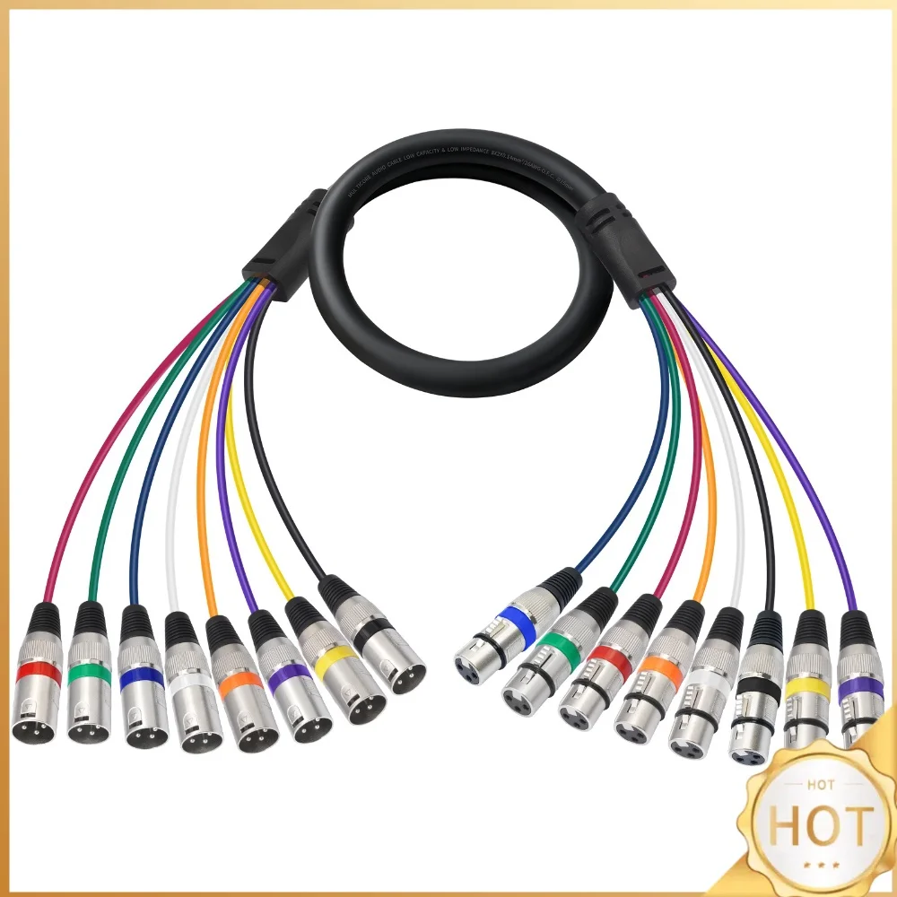 8-Channel XLR Snake Cable Male to Female 3-Pin Balanced Audio Cord Tinned Copper for Mixer Stage Box Live Sound Studio