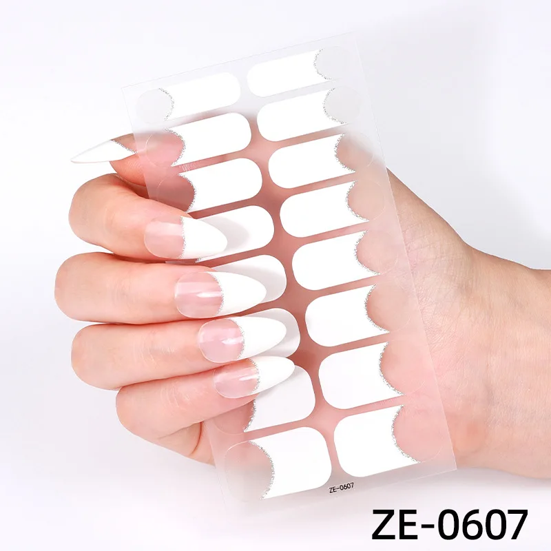 16 Tips New Leopard Print Gradual Change Onion Powder French Nail Polish Film Fully cured Nail Sticker