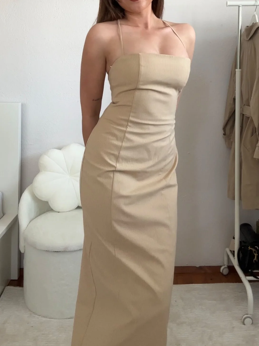 

Womens Sleeveless Midi Dress Crisscross Strap Design Ribbed Fabric Slim Fit Stylish for Summer Party and Daily Wear