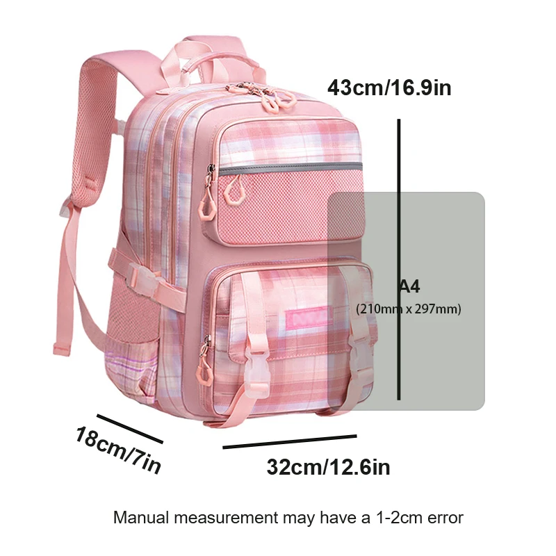 Girl\'s Backpack Plaid School Bag for Elementary School & Middle School Lightweight School Backpack for Child Kids Christmas Gift