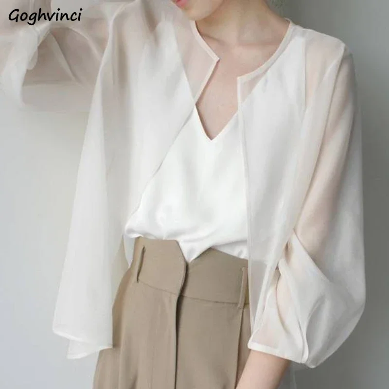 

Thin Jackets Women Sun-proof See-through Streetwear Solid Summer Lady Vintage Open-stitch Casual Clothing Baggy Ulzzang 2023 New