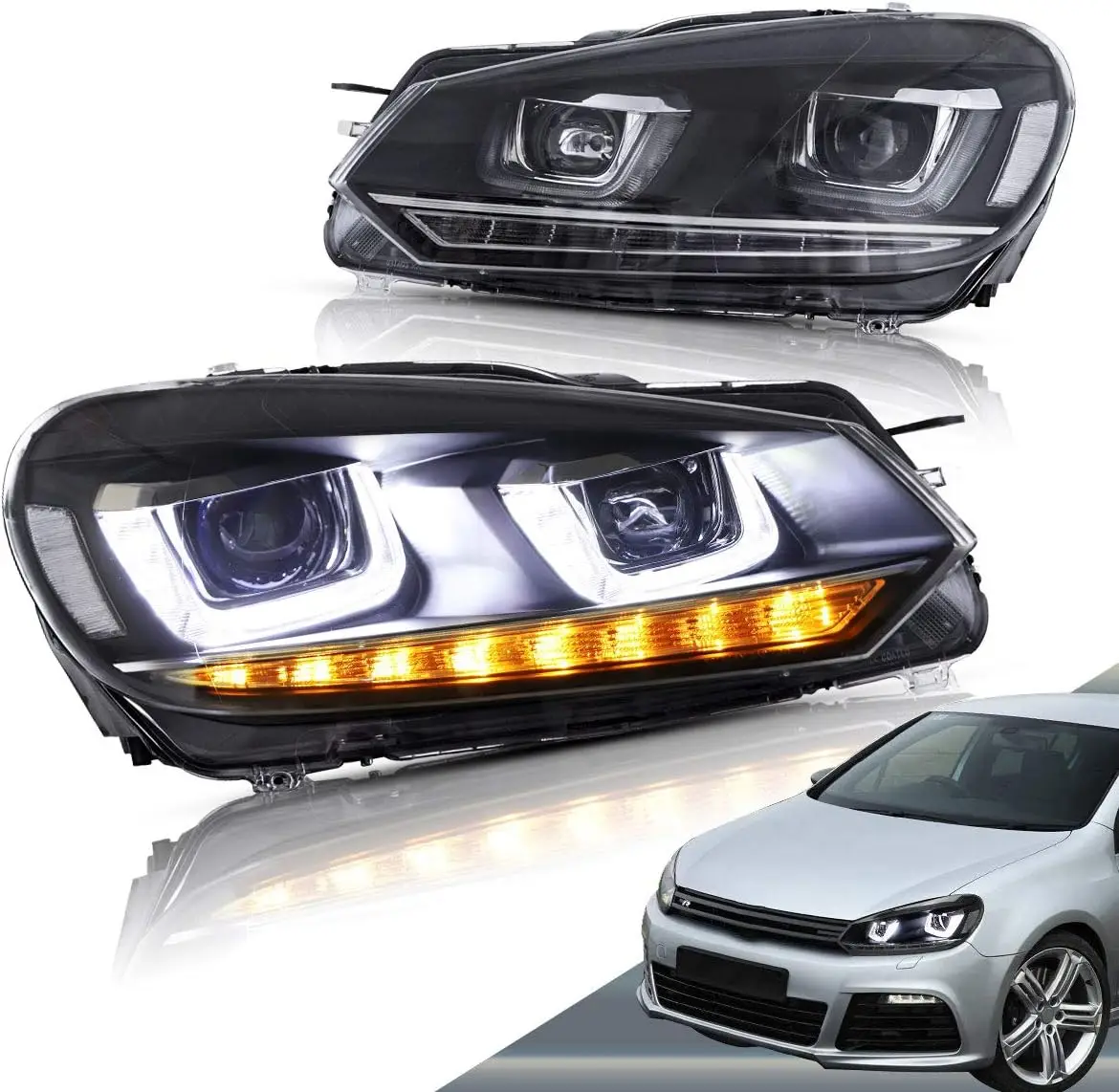 LED Headlights Compatible with Golf 6 MK6 2010-2014 with Sequential (Not fit GTI Model) YAA-GEF-0197A