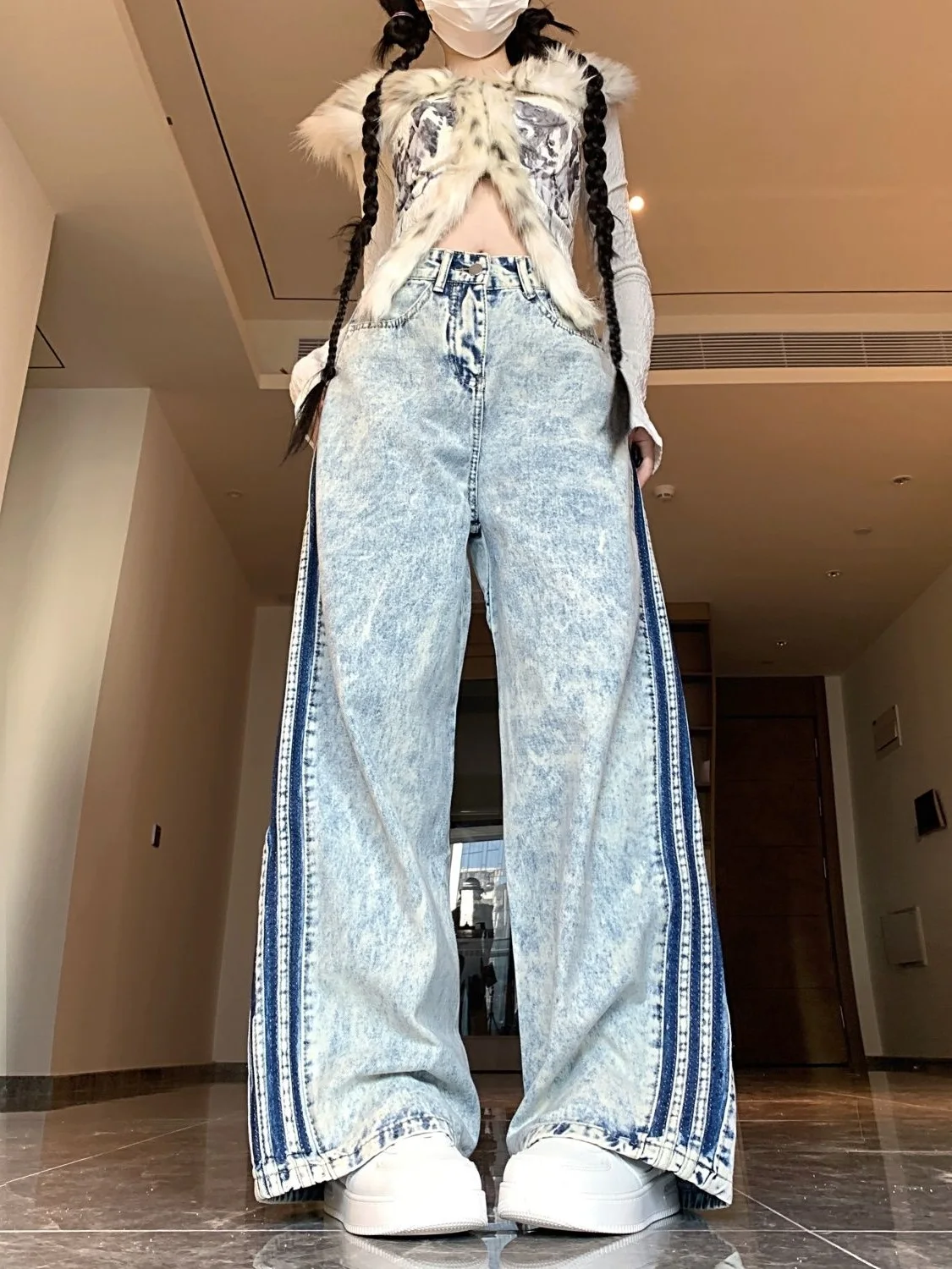 

American Retro Washing Long Jeans Women Spring Autumn New High Street Versatile Straight Wide-Leg Pants