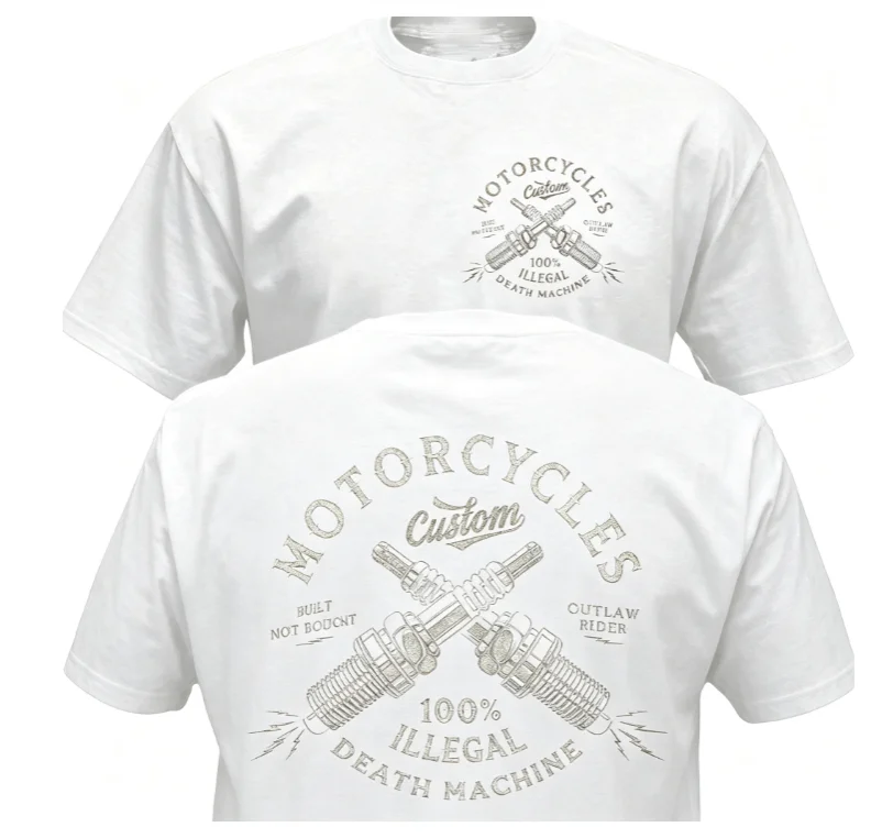 Motorcycle T Shirt Men Women Vintage Cotton Tshirt Motorcycle Dual Sided Print Custom Biker Spark Plug Oversized Graphic Tops